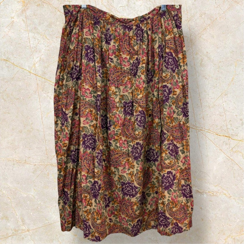 Cyrano Floral‎ Paisley Midi Skirt Elastic Waist Vintagecore Cottagecore SIZE 16W